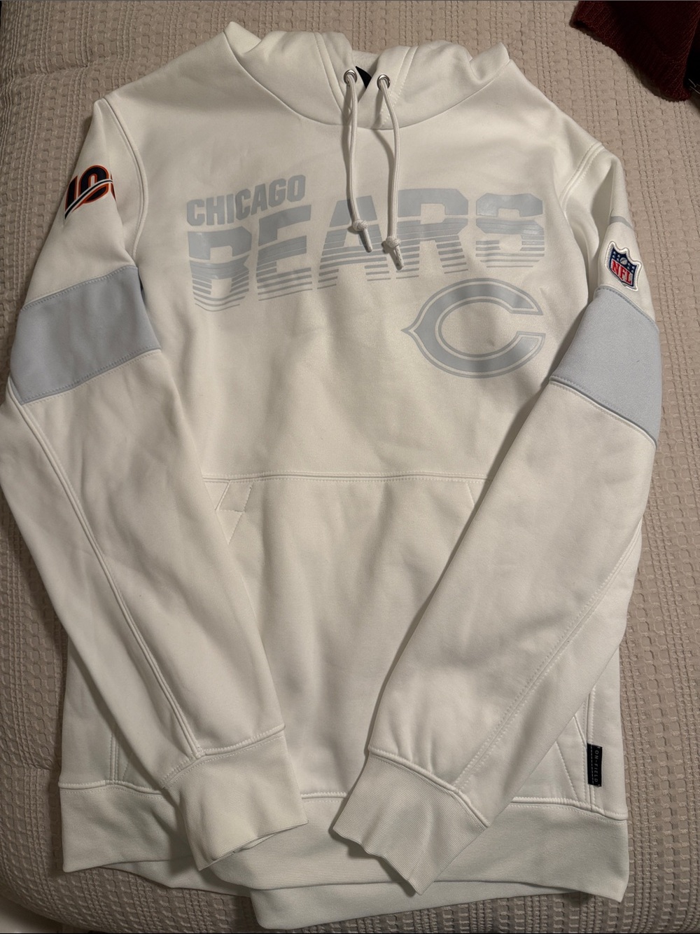 White Pullover Hoodie with Subtle Gray Graphics